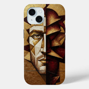 Burgund Gold Cubist Mann - Texturiertes Abstract Case-Mate iPhone Hülle