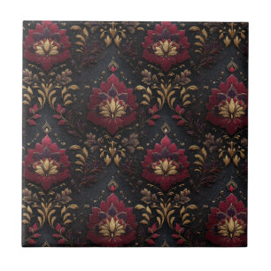 Burgund Gold Damast Eleganz Fliese