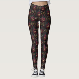 Burgund Gold Damast Eleganz Leggings
