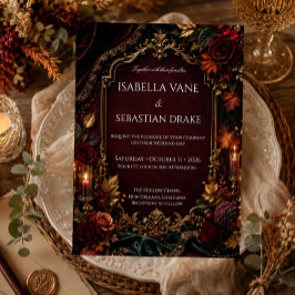 Burgund & Gold Dark Romance Hochzeit  Einladung