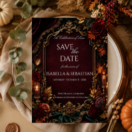 Burgund & Gold Dark Romance Hochzeit Save The Date