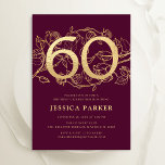 Burgund Gold Elegant 60. Geburtstag Einladung<br><div class="desc">Eleganter Bordeaux Gold 60. Geburtstag Einladung. Individuell gestaltbares dunkelrotes Marsala-Weindesign mit Rose botanischen Akzenten und Typografie-Script-Schriftart. Einfache florale Einladungskarte perfekt für eine stilvolle Damenfeier. Personalisieren Sie Ihre persönlichen Daten. Gedruckte Zazzle Einladungen oder Sofortdownload digitalen druckbaren Vorlage.</div>