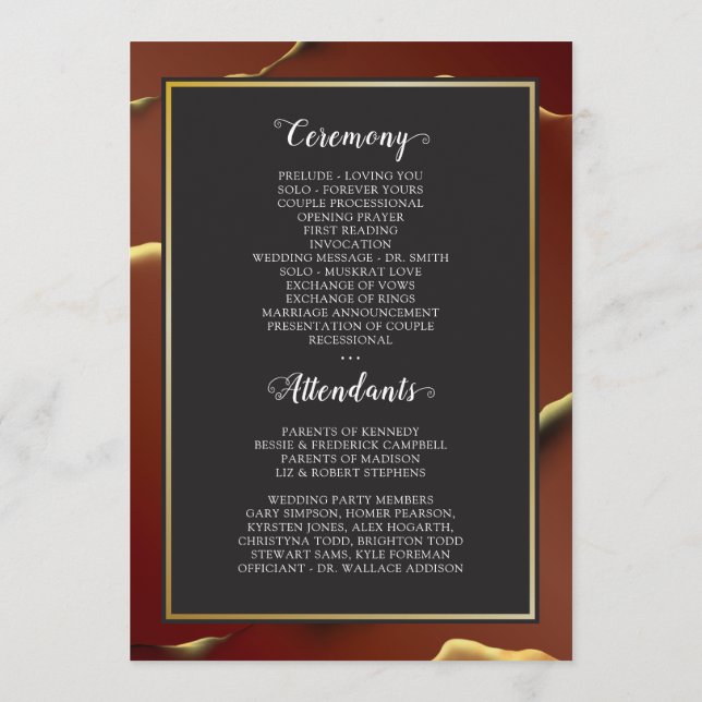 🤵 Burgund Gold Elegante Abstrakte Hochzeit Programm (Rückseite)