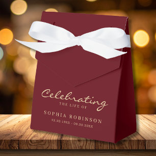 Burgund Gold Elegante Schrift Trauer Gedenkfeier Geschenkschachtel