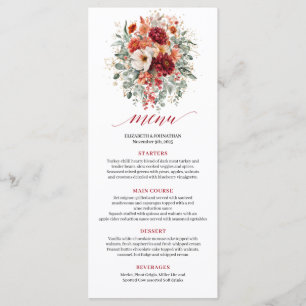 Burgund Gold Floral Boho Hochzeitsmenü Herbst Menükarte