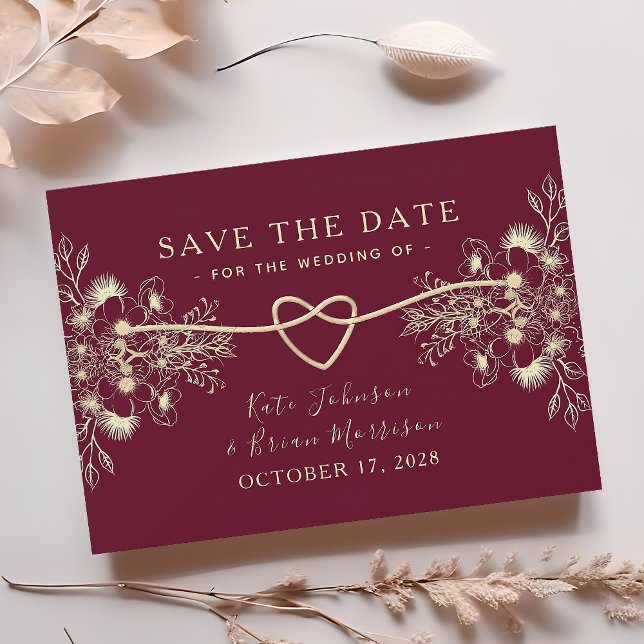 Burgund Gold Floral Fall Save The Date (Von Creator hochgeladen)
