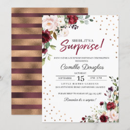 Burgund Gold Floral Geburtstag Einladung