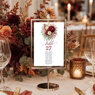 Burgund Gold Floral Herbst Boho Tischnummernschild Tischnummer