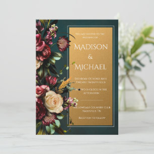 Burgund & Gold Floral Moderne Hochzeitseinladung Einladung