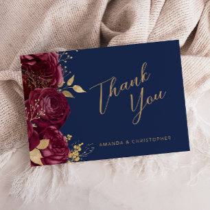 Burgund Gold Floral Navy Blau Hochzeit Danke Karte