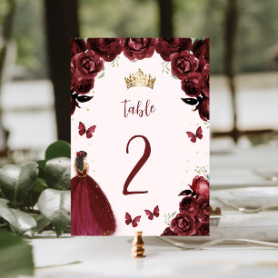 Burgund Gold Floral Prinzessin Quinceañera Tischnummer