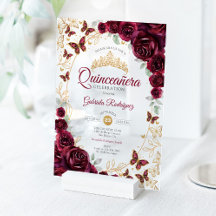 Burgund Gold Floral Quinceañera