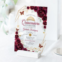 Burgund Gold Floral Quinceanera