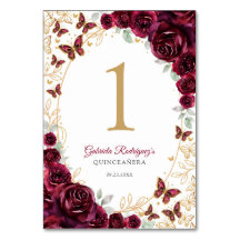 Burgund Gold Floral Quinceanera