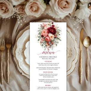 Burgund Gold Floral Tiefrot Boho-Thema Hochzeit Menükarte