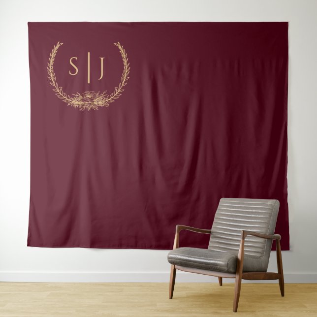 Burgund Gold Floral Wedding Foto Hintergrund Wandteppich (Beispiel (Horizontal))