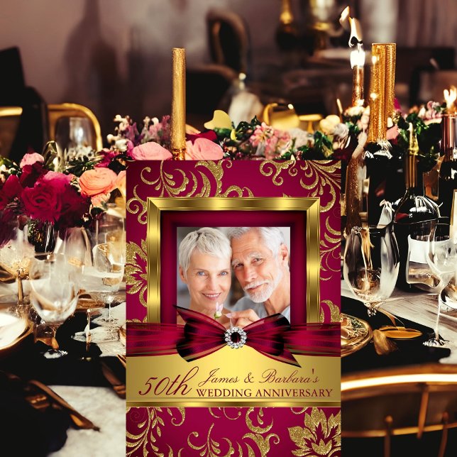 Burgund Gold Foto 50. Hochzeitstag Einladung (Von Creator hochgeladen)