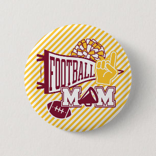 Burgund & Gold Fußball-Mama  Button