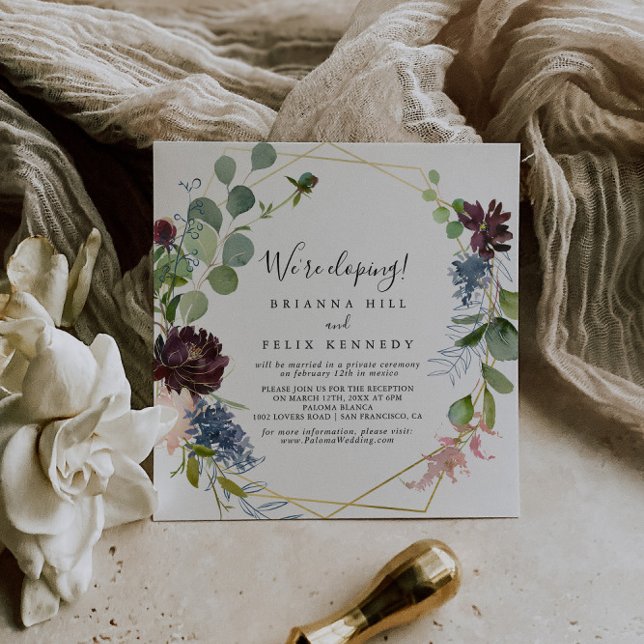 Burgund Gold Geometric Elopement Empfang Einladung (Von Creator hochgeladen)