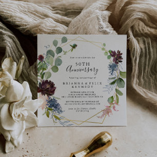 Burgund Gold Geometrischer 50. Hochzeitstag Einladung