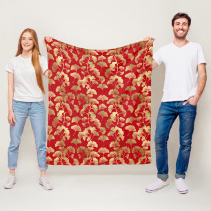 Burgund Gold Ginkgo mit japanischer Eleganz Fleecedecke