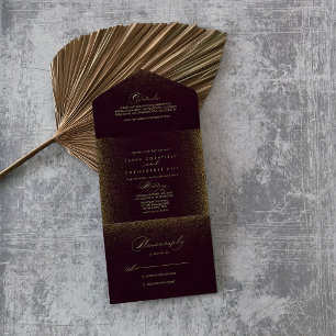 Burgund Gold Glitter-Kalligrafie-Hochzeit All In One Einladung