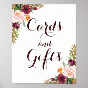 Burgund Gold Glitzer Karten und Geschenke Poster