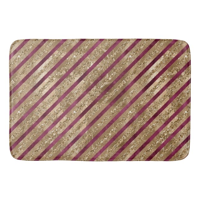 Burgund Gold Glitzer Streifen Badematte (Vorderseite)