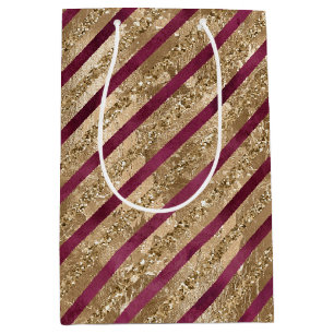 Burgund Gold Glitzer Streifen Mittlere Geschenktüte