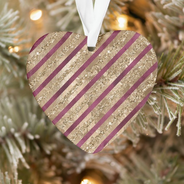 Burgund Gold Glitzer Streifen Ornament (Baum)