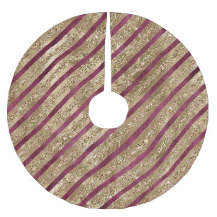 Burgund Gold Glitzer Streifen Polyester Weihnachtsbaumdecke