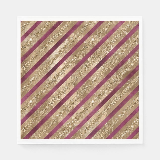 Burgund Gold Glitzer Streifen Serviette (Vorderseite)