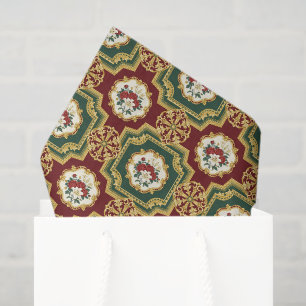 Burgund Gold Grün Dekor Tissue, Floral Seidenpapier