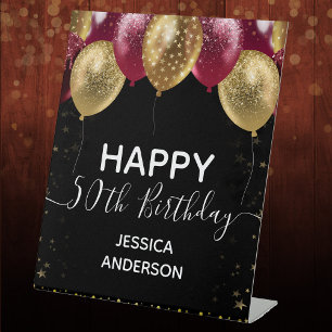 Burgund Gold Happy 50. Geburtstag Sockelschild