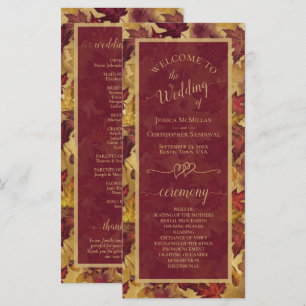 Burgund & Gold Herbstlaub Elegante Hochzeit Programm