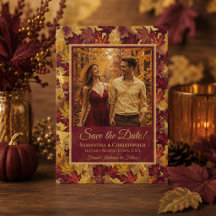 Burgund & Gold Herbstlaub & Foto Hochzeit