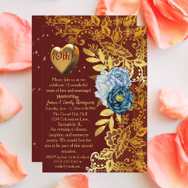 Burgund & Gold Klasse 10. Hochzeitstag Einladung