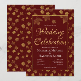 Burgund & Gold Leaf Hochzeitsfeier Einladung
