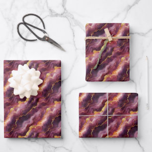 Burgund & Gold Marmor Geschenkpapier Set