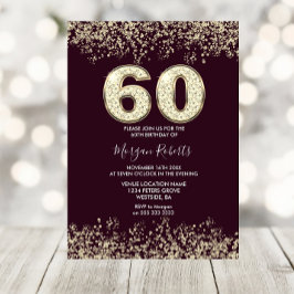 Burgund & Gold Mens oder Frauen 60. Geburtstagspar Einladung