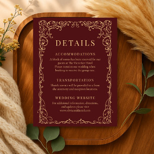 Burgund Gold Minimalistische Hochzeitsdetails Einladung