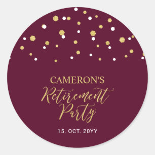 Burgund & Gold Moderne Abschiedsparty-Geschenkid Runder Aufkleber