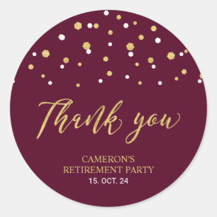 Burgund & Gold Modernes Renten-Geschenk Danke Runder Aufkleber
