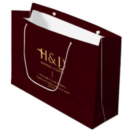 Burgund & Gold Monogramm Hochzeitswillkommensgast  Große Geschenktüte
