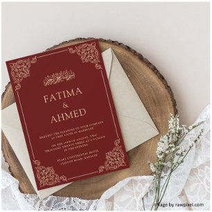 Burgund Gold Nikah Islamische Muslimische Hochzeit Einladung