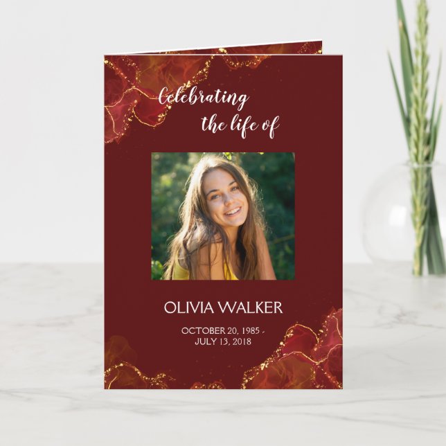 Burgund & Gold Order of Service Folded Program Programm (Vorderseite)