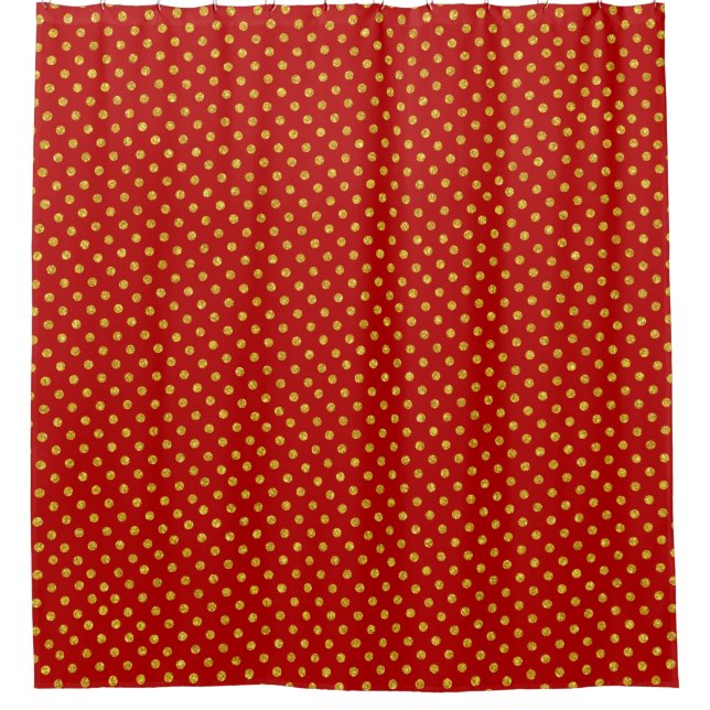 Burgund & Gold Polka-Dorts Muster Duschvorhang (Vorderseite)