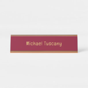 Burgund Gold Professionell Trendy Minimalistischer Schreibtischnamensplakette