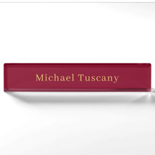 Burgund Gold Professionelles Trend-Minimalist-Text Namensplakette