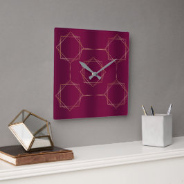 Burgund & Gold Quadratische Wanduhr